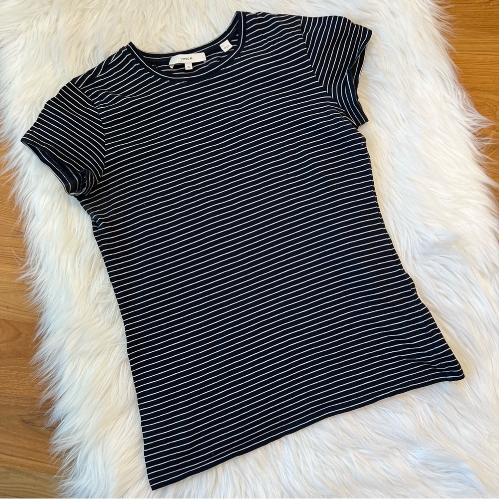 Vince navy and white striped shirt